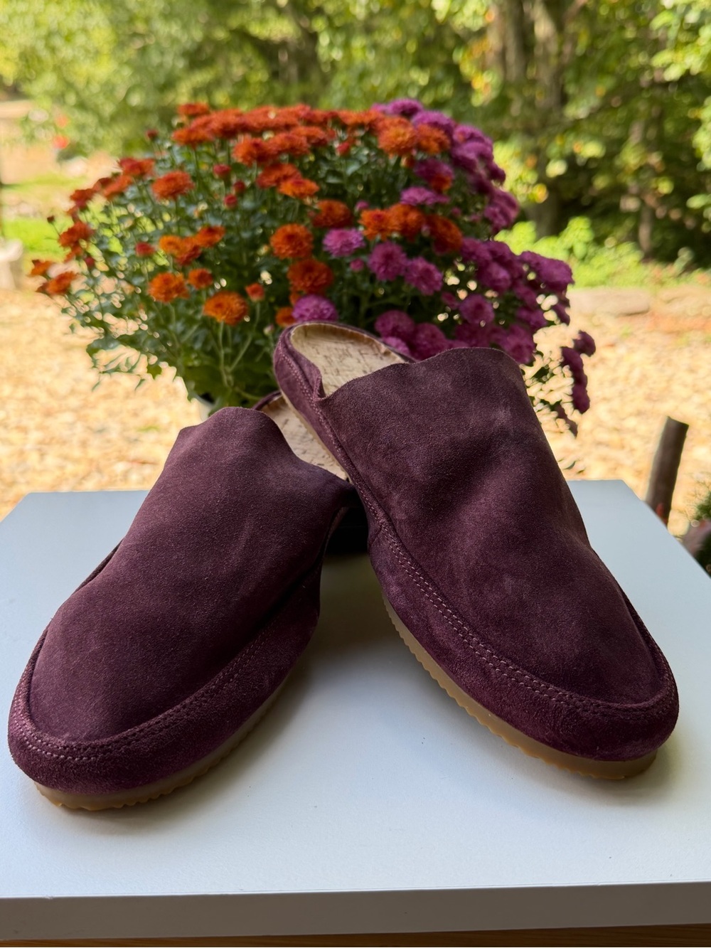 Vince Dark Plum Purple Suede Cork Mules Mens 9.5